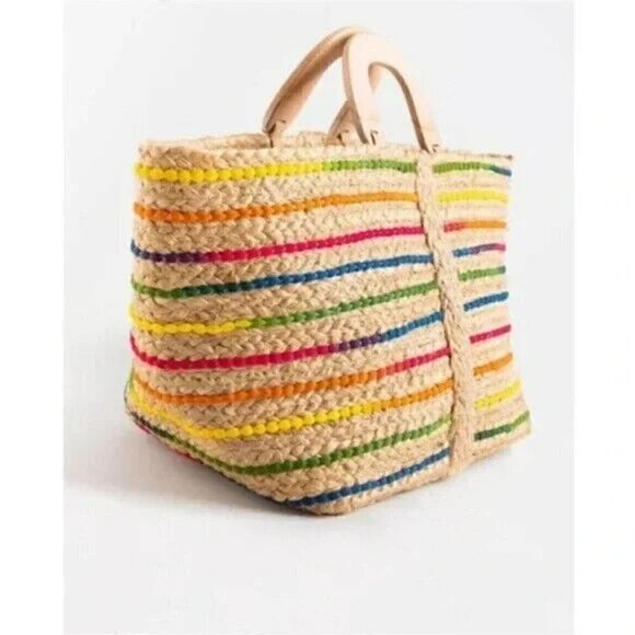 Rainbow Woven Jute Tote Handbag for Women by Antik Kraft - Picture 2 of 13